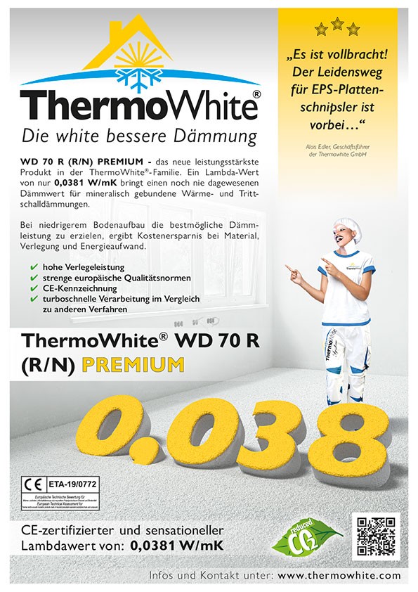 Info zur Dämmschüttung ThermoWhite WD 70 R (R/N) PREMIUM mit dem Lambda-Wert von 0,0381 W/mK